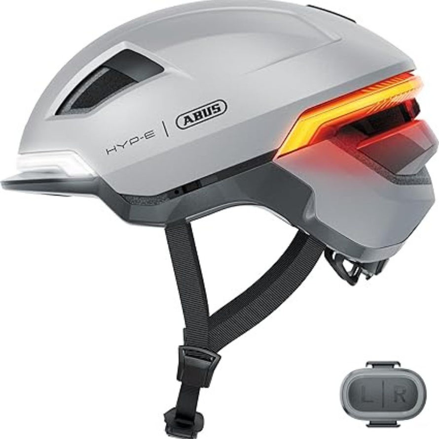 Casque vélo électrique Abus  Hype-e unisexe lumineux éclairage visibilité clignotant Fidlock Zoom Spin In Mold Hard Shell gleam silver