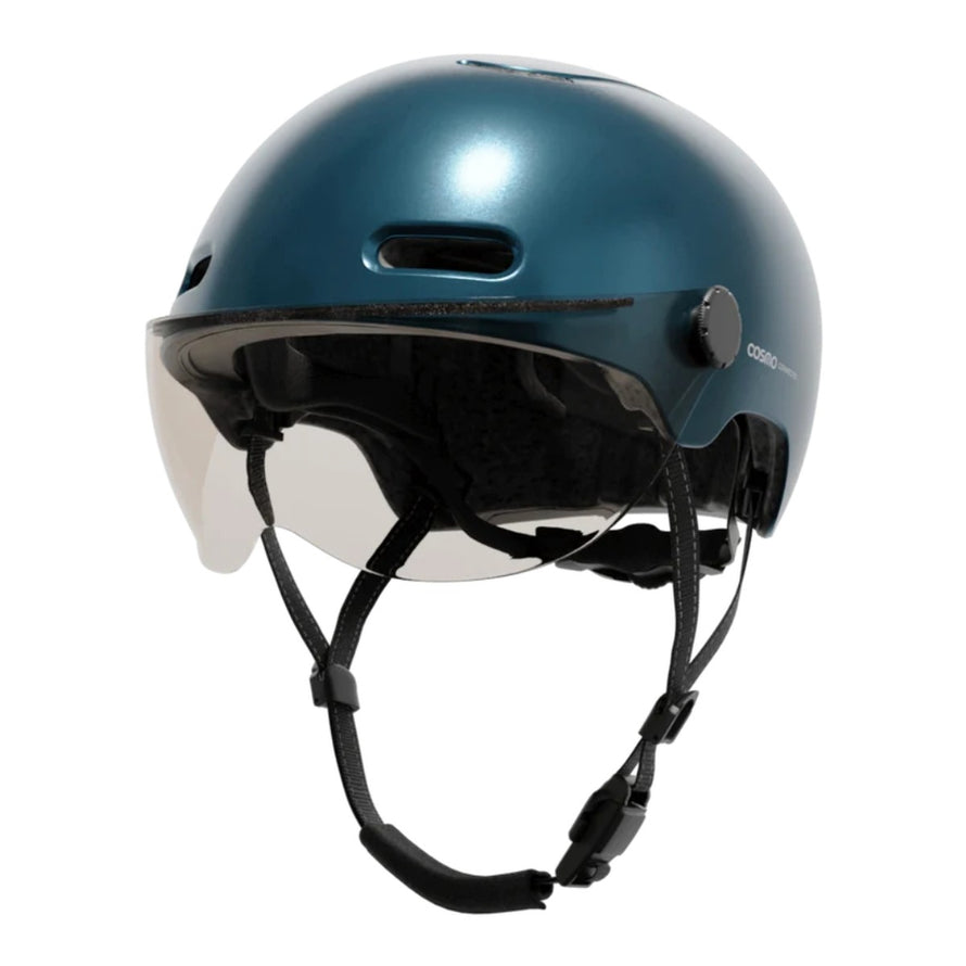 Casque vélo connecté Cosmo Connected Fusion bleu avec visière intégrée et sangles ajustables