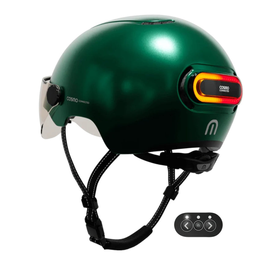 Casque vélo connecté Cosmo Connected Fusion vert avec feu arrière lumineux et télécommande pour sécurité renforcée - vue 2