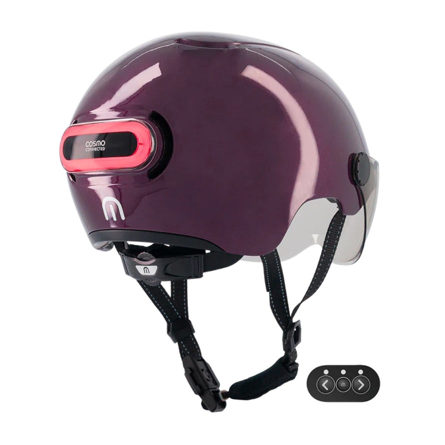 Casque vélo connecté Cosmo Connected Fusion violet avec feu arrière lumineux et télécommande pour sécurité renforcée