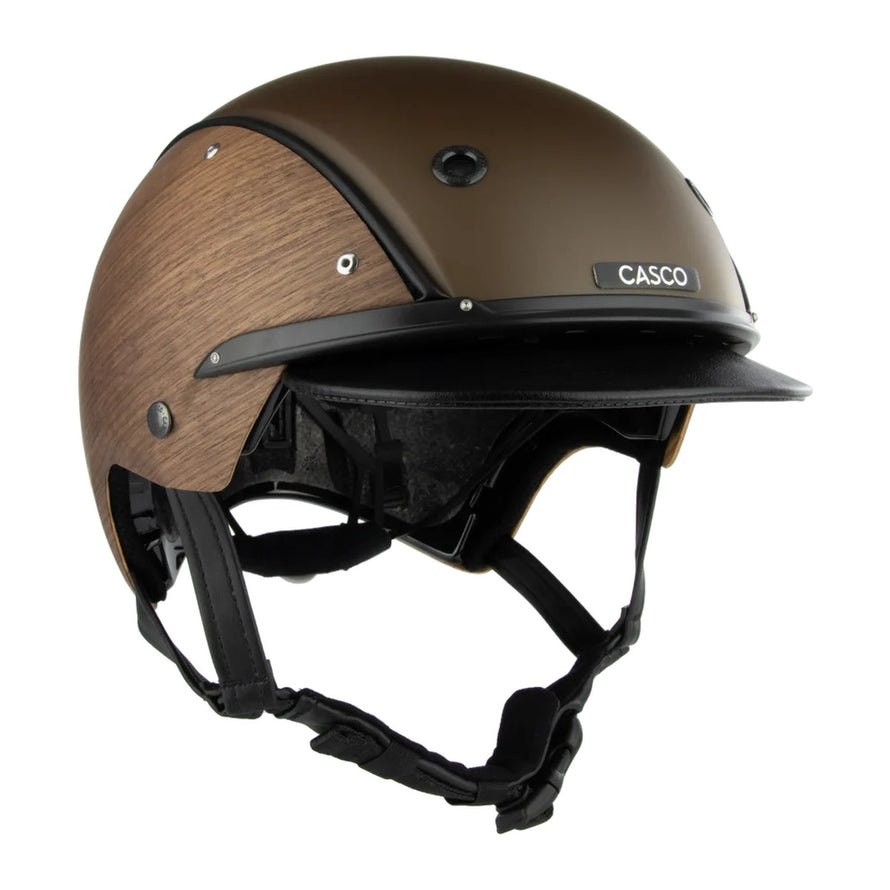 Casque vélo Cosmo Classic Casco marron avec effet bois et visière noire, protection et style vintage
