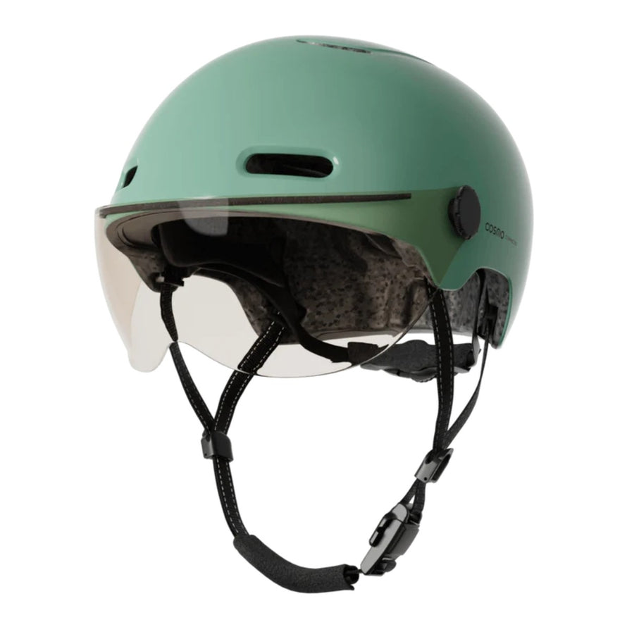 Casque velo connecté Cosmo Connected Fusion vert avec visiere integrée et systeme de securite innovant