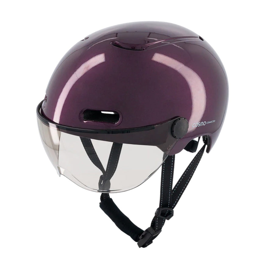 Casque vélo connecté Cosmo Connected Fusion violet avec visière transparente et système de sécurité avancé
