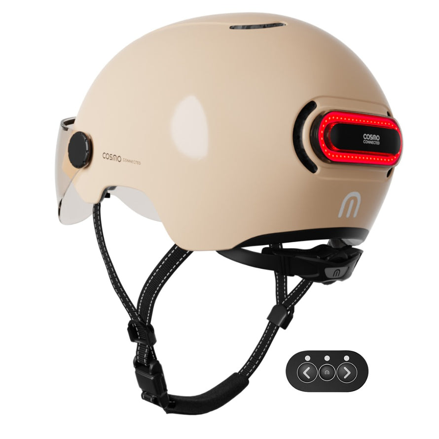 casque vélo lumineux connecté cosmo fusion sand vue de derrière avec télécommande
