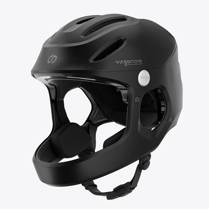 Casque intégral Virgo Access noir mat avec mentonnière et aérations, conçu pour la mobilité urbaine électrique.