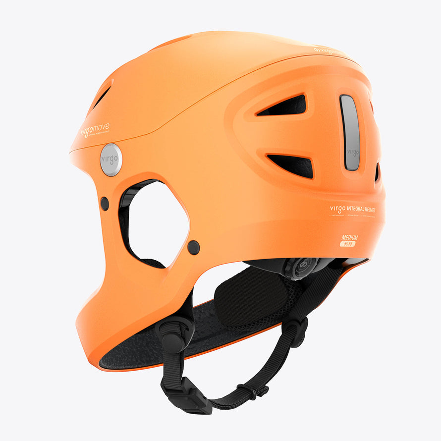 Casque Virgo Access orange avec protection arrière robuste et design sécurisant pour vélos et trottinettes électriques.