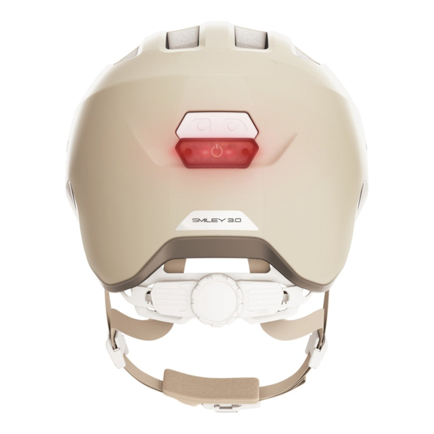 Casque vélo enfant Abus Smiley 3.0 FL.ACE LED beige avec éclairage arrière et fermeture magnétique sécurisée - vue 3