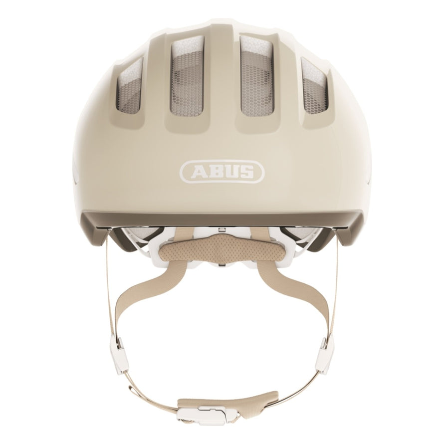 Casque vélo enfant Abus Smiley 3.0 FL.ACE LED beige avec fermeture magnétique et ventilation arrière