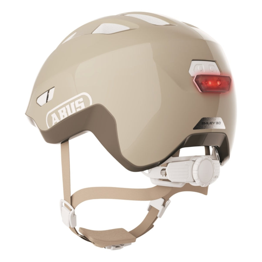 Casque vélo enfant Abus Smiley 3.0 FL.ACE LED beige avec éclairage arrière et fermeture magnétique sécurisée - vue 2