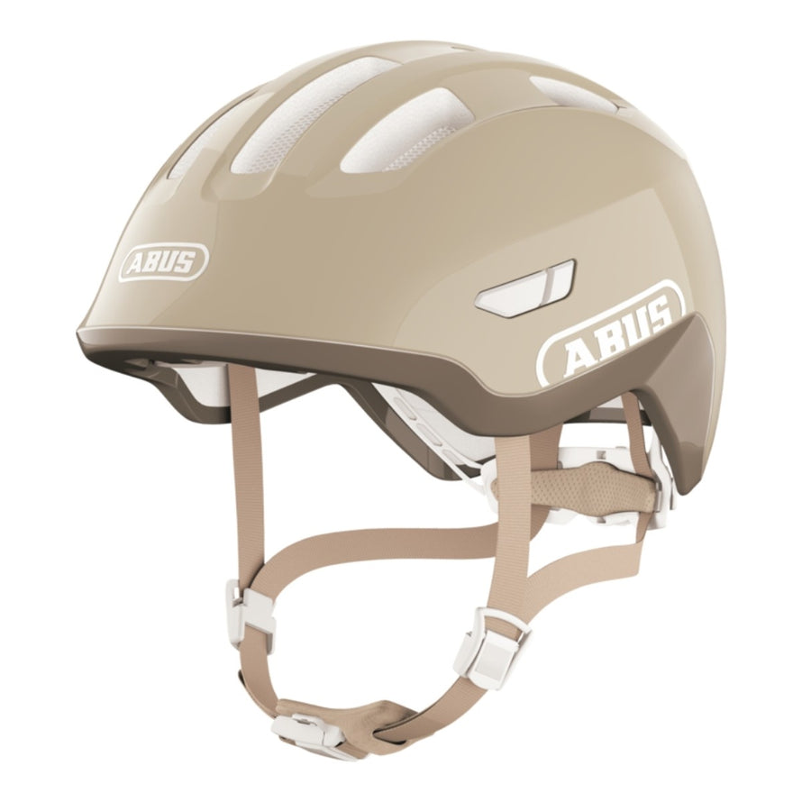 Casque vélo enfant Abus Smiley 3.0 FL.ACE LED beige mat avec fermeture magnétique et ventilation efficace
