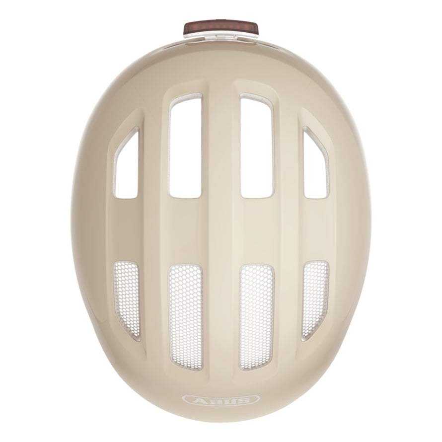 Casque vélo enfant Abus Smiley 3.0 FL.ACE LED beige avec ventilation optimale et fermeture magnétique sécurisée