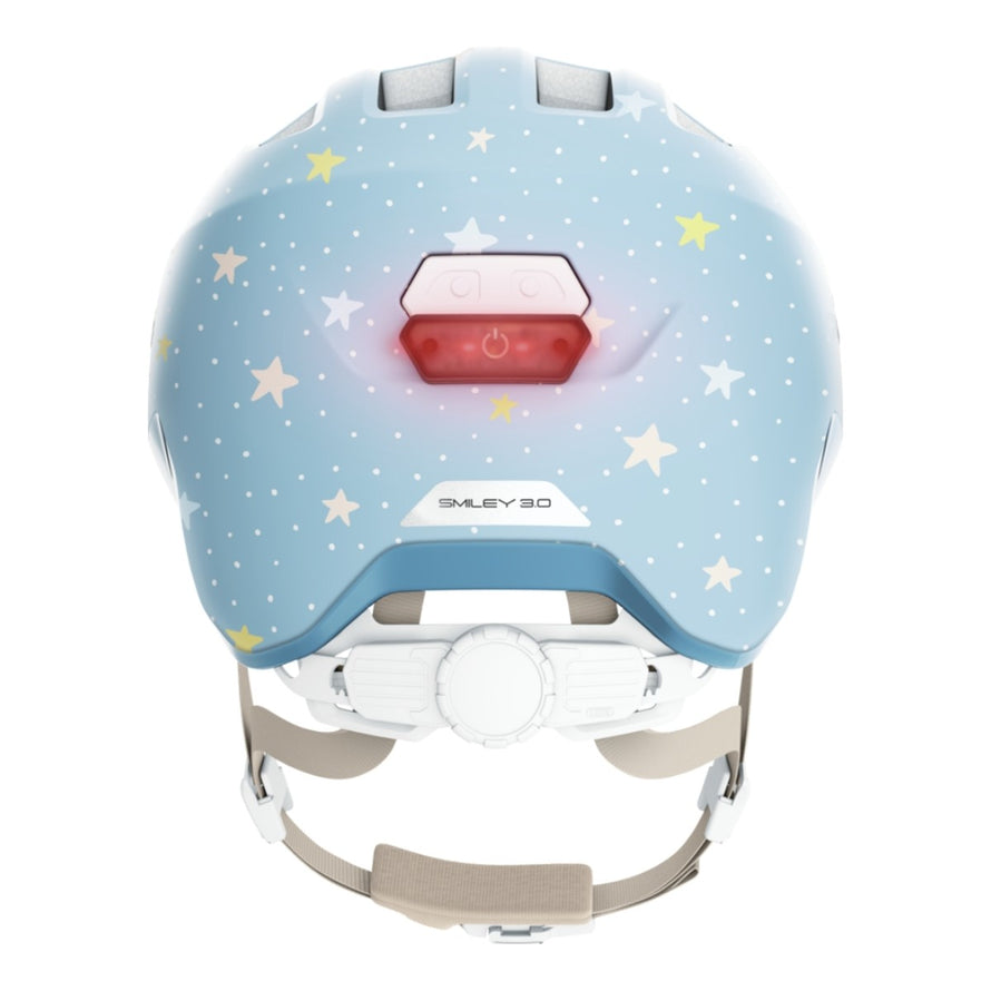 Casque vélo enfant Abus Smiley 3.0 FL.ACE LED bleu étoiles avec éclairage arrière et fermeture magnétique sécurisée - vue 2