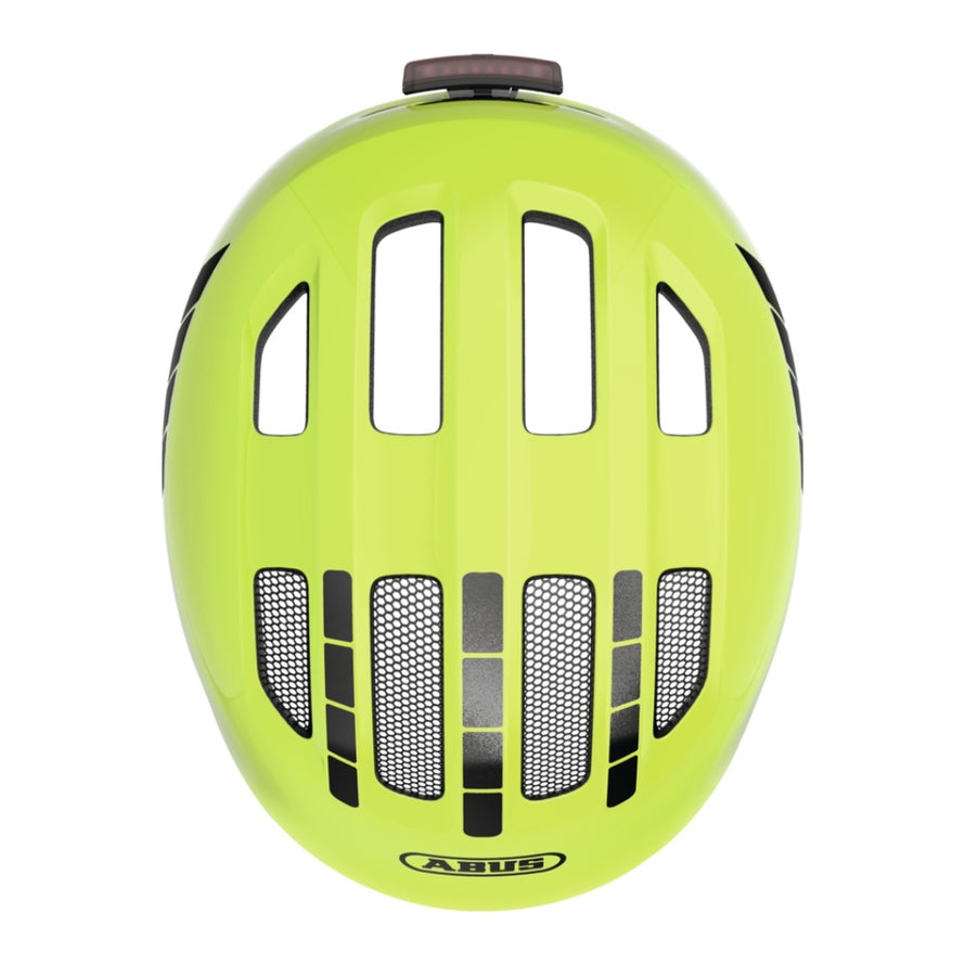 Casque vélo enfant Abus Smiley 3.0 FL.ACE LED jaune avec ventilation et fermeture magnétique sécurisée
