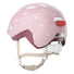 Casque vélo enfant Abus Smiley 3.0 FL.ACE LED rose avec points jaunes, fermeture magnétique et lumière arrière sécurisée