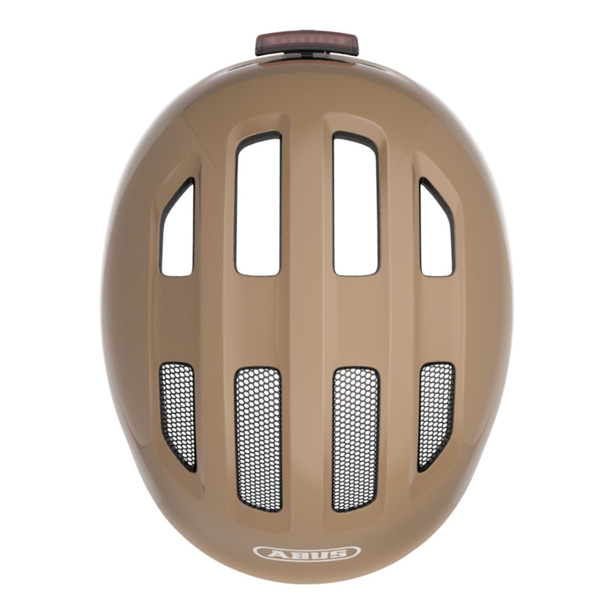 Casque vélo enfant Abus Smiley 3.0 FL.ACE LED taupe avec ventilation et éclairage arrière sécurisé
