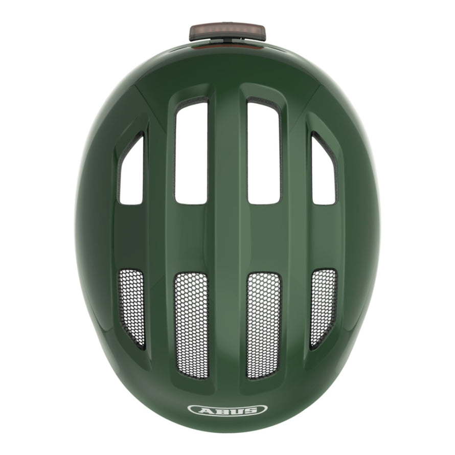 Casque vélo enfant Abus Smiley 3.0 FL.ACE LED vert foncé avec ventilation et fermeture magnétique sécurisée