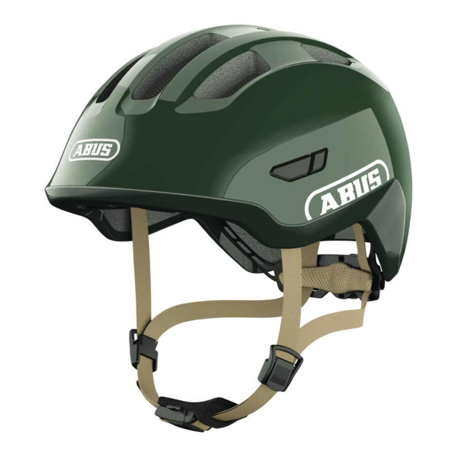 Casque vélo enfant Abus Smiley 3.0 FL.ACE LED vert foncé avec fermeture magnétique et éclairage arrière sécurisé