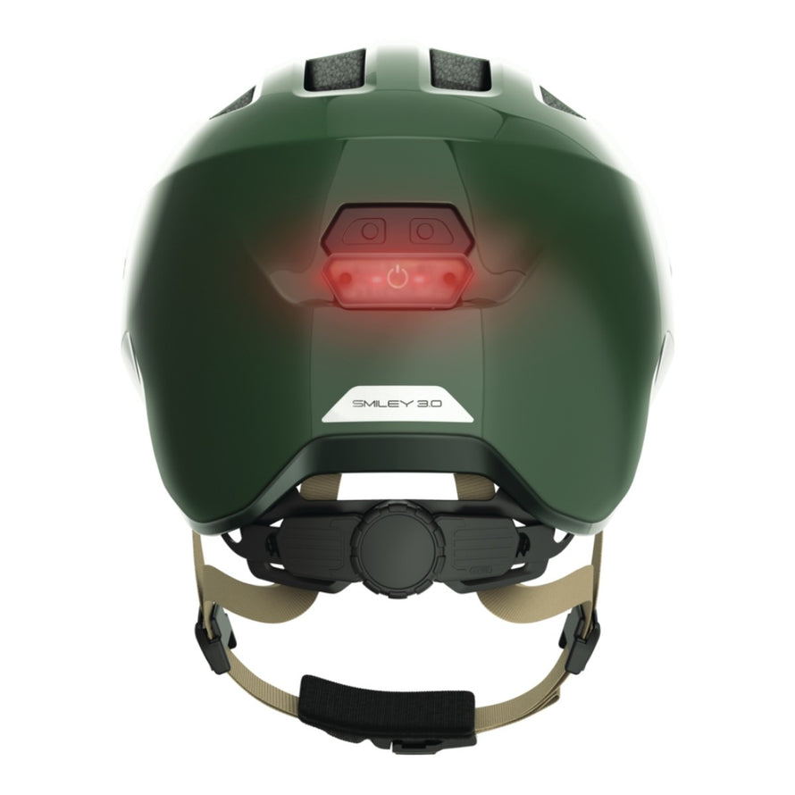 Casque vélo enfant Abus Smiley 3.0 FL.ACE LED vert foncé avec éclairage arrière et fermeture magnétique sécurisée - vue 2