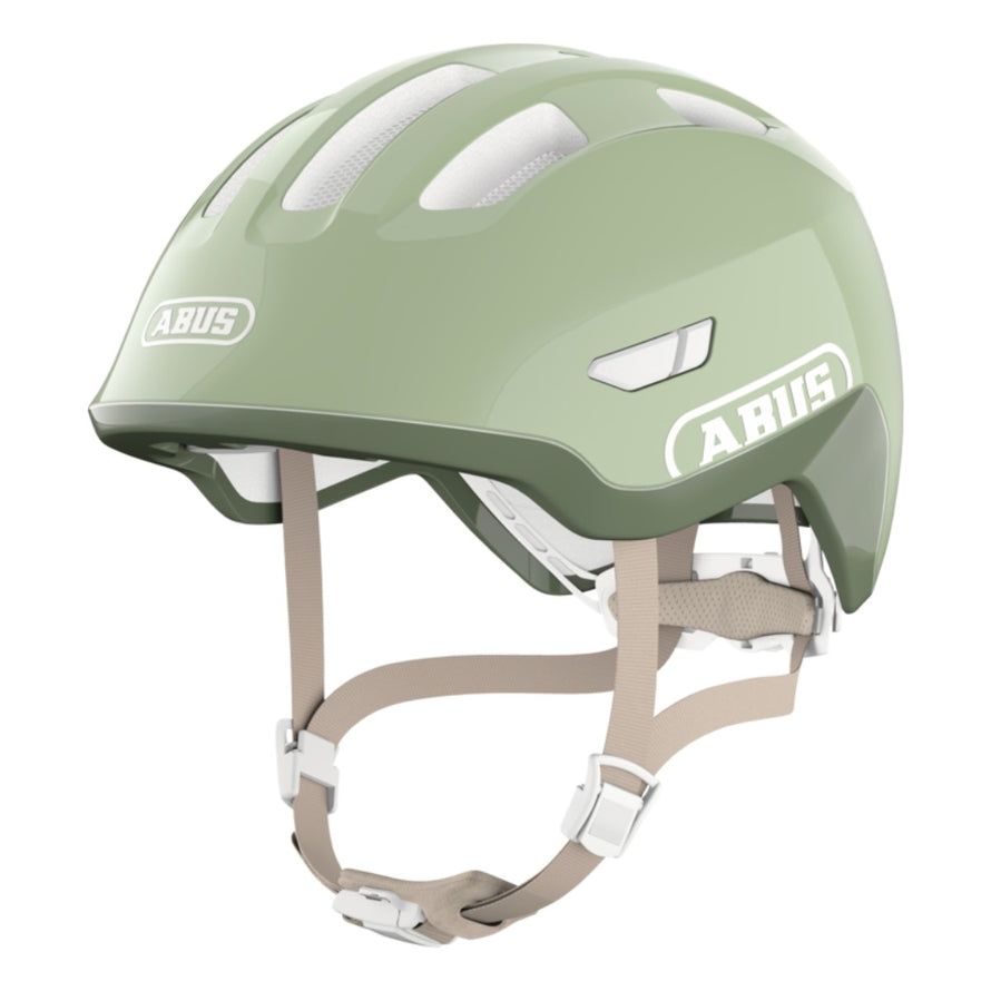 Casque vélo enfant Abus Smiley 3.0 FL.ACE LED vert pastel avec fermeture magnétique et ventilation optimale