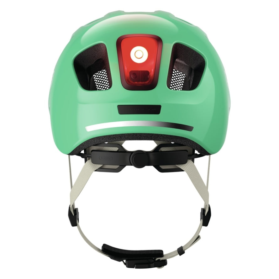 Casque velo enfant Abus Youn-I 3.0 vert pale avec feu LED arriere pour securite et ajustement parfait