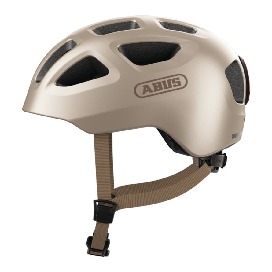 Casque velo enfant Abus Youn-I 3.0 beige avec feu LED arriere pour securite et confort ajustable - vue 2