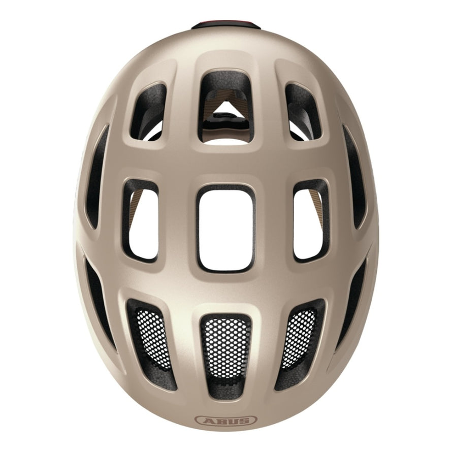 Casque velo enfant Abus Youn-I 3.0 beige avec feu LED arriere pour securite et ventilation efficace