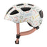 Casque velo enfant Abus Youn-I 3.0 blanc motifs colorés avec feu LED arriere pour securite et style ludique