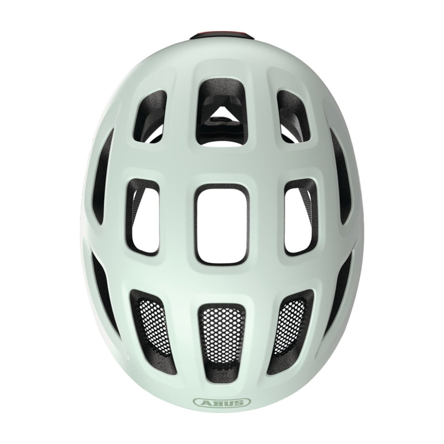 Casque velo enfant Abus Youn-I 3.0 blanc avec feu LED arriere pour securite et ventilation optimale