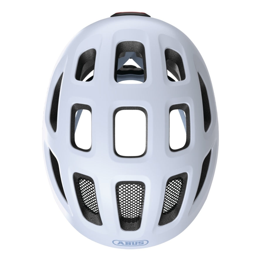 Casque velo enfant Abus Youn-I 3.0 blanc avec feu LED arriere pour securite et ventilation ideale