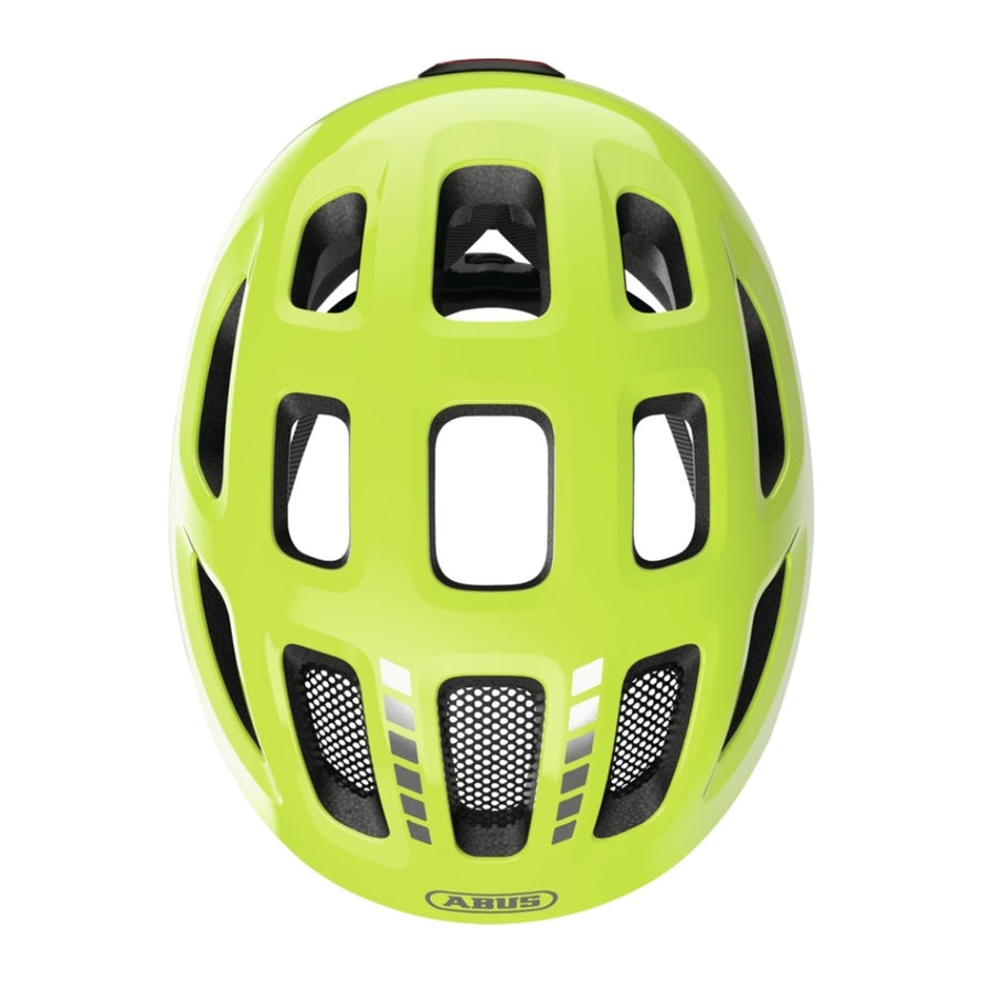 Casque velo enfant Abus Youn-I 3.0 jaune fluo avec feu LED arriere pour protection et visibilite