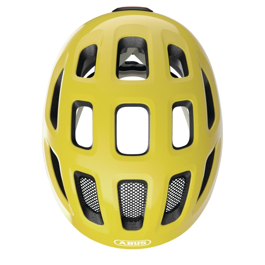 Casque velo enfant Abus Youn-I 3.0 jaune avec feu LED arriere pour securite et ventilation optimale