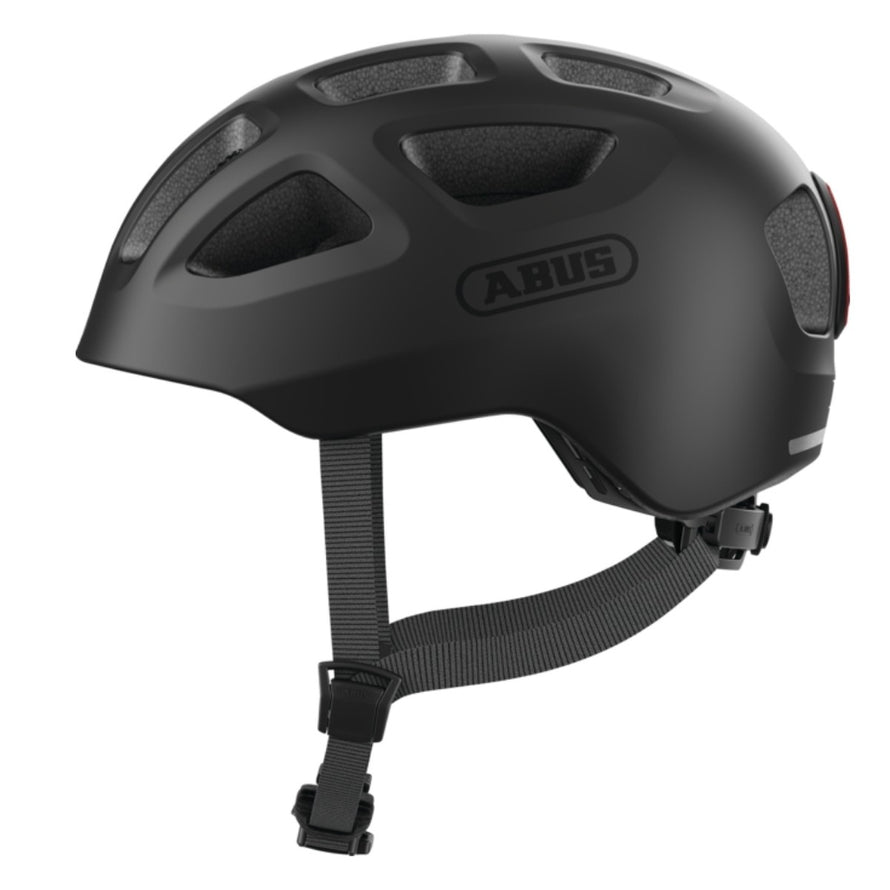 Casque velo enfant Abus Youn-I 3.0 noir avec feu LED arriere pour securite optimale