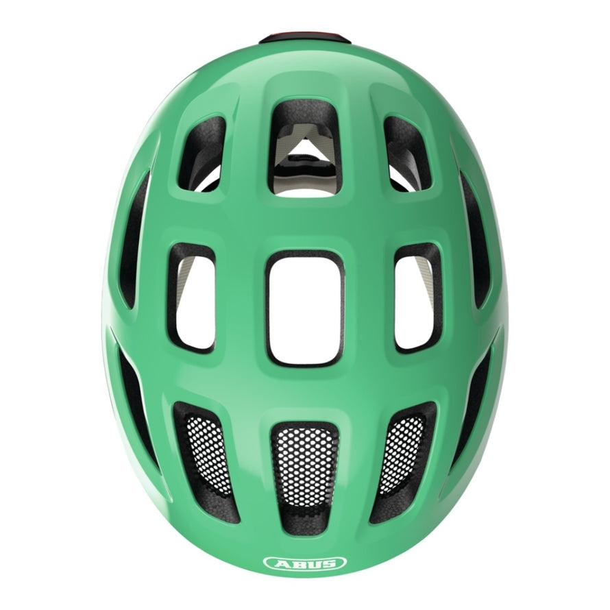 Casque velo enfant Abus Youn-I 3.0 vert mat avec feu LED arriere pour protection et confort ajustable