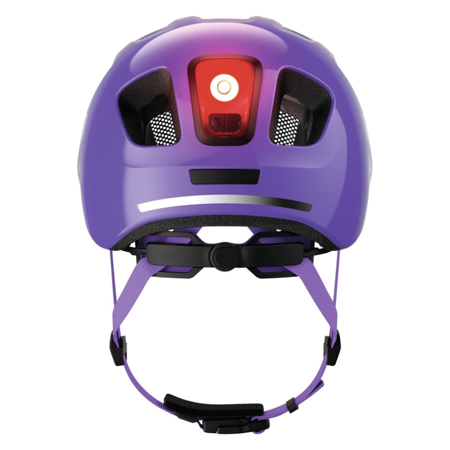 Casque velo enfant Abus Youn-I 3.0 violet avec feu LED arriere pour securite et ajustement precise