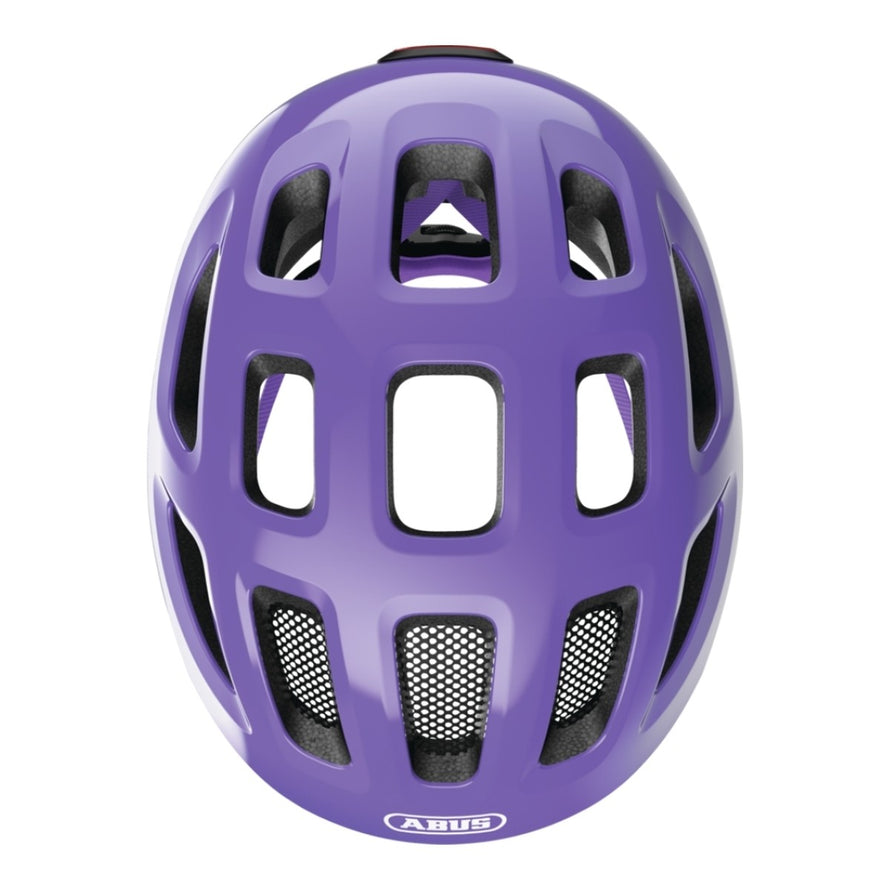 Casque velo enfant Abus Youn-I 3.0 violet avec feu LED arriere pour securite et ventilation efficace