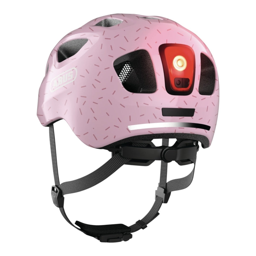 Casque velo enfant Abus Youn-I 3.0 rose avec feu LED arriere pour securite et confort ajustable - vue 3
