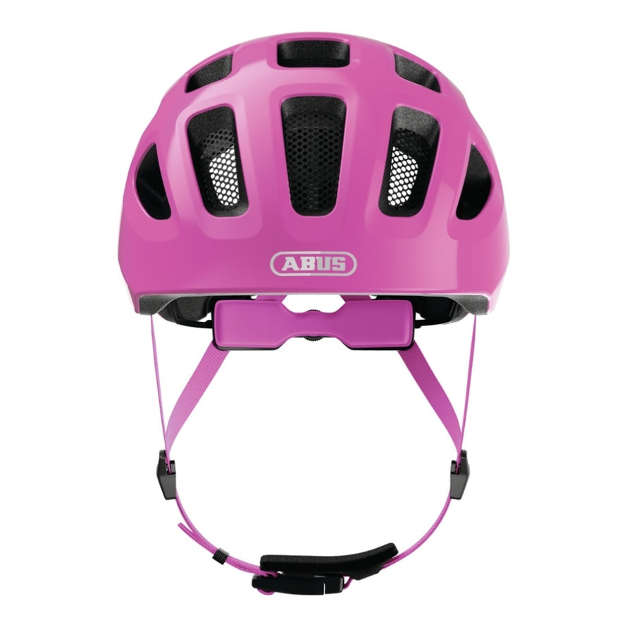 Casque velo enfant Abus Youn-I 3.0 rose avec feu LED arriere pour securite et ajustement facile