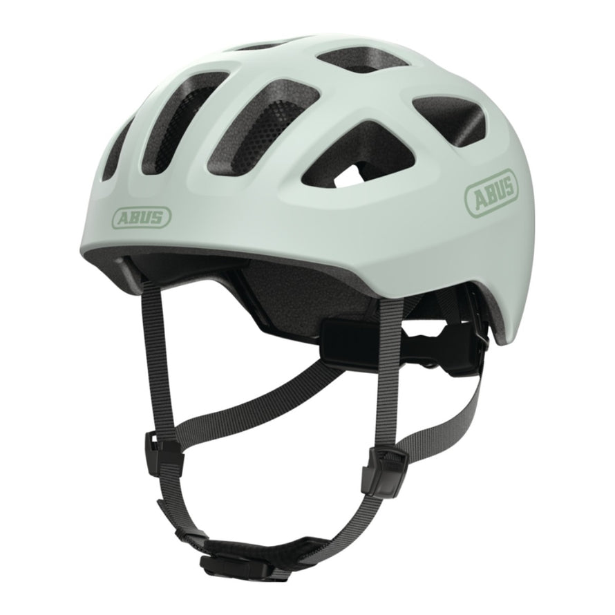 Casque velo enfant Abus Youn-I 3.0 vert pale avec feu LED arriere pour securite et confort ajustable