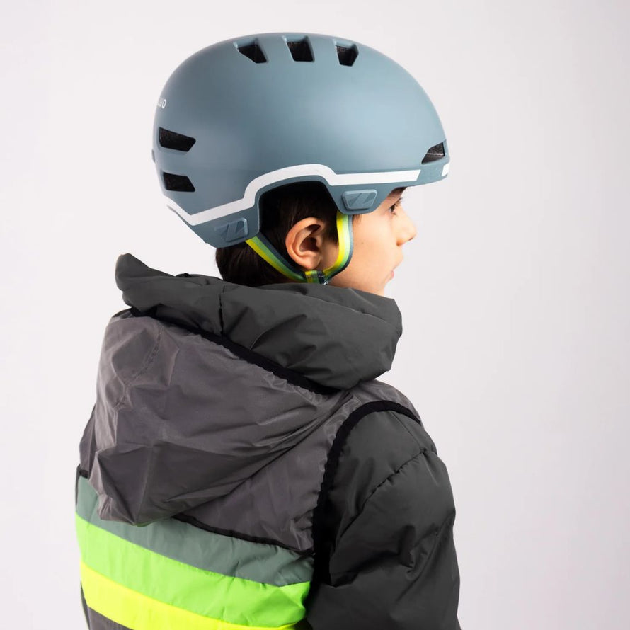 Casque vélo enfant ado GoFluo Maze  haute visibilité protection optimale kineticore design urbain khaki