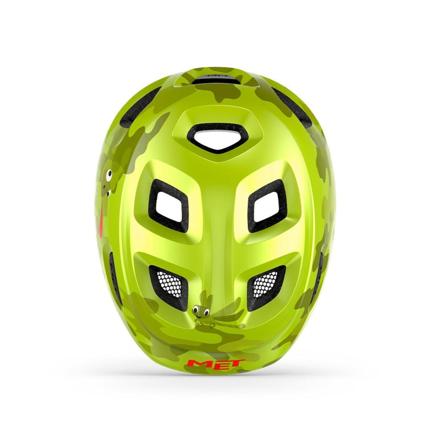 Casque vélo enfant Hourra MET camouflage vert avec ventilation, compatible siège vélo enfant pour sécurité et confort