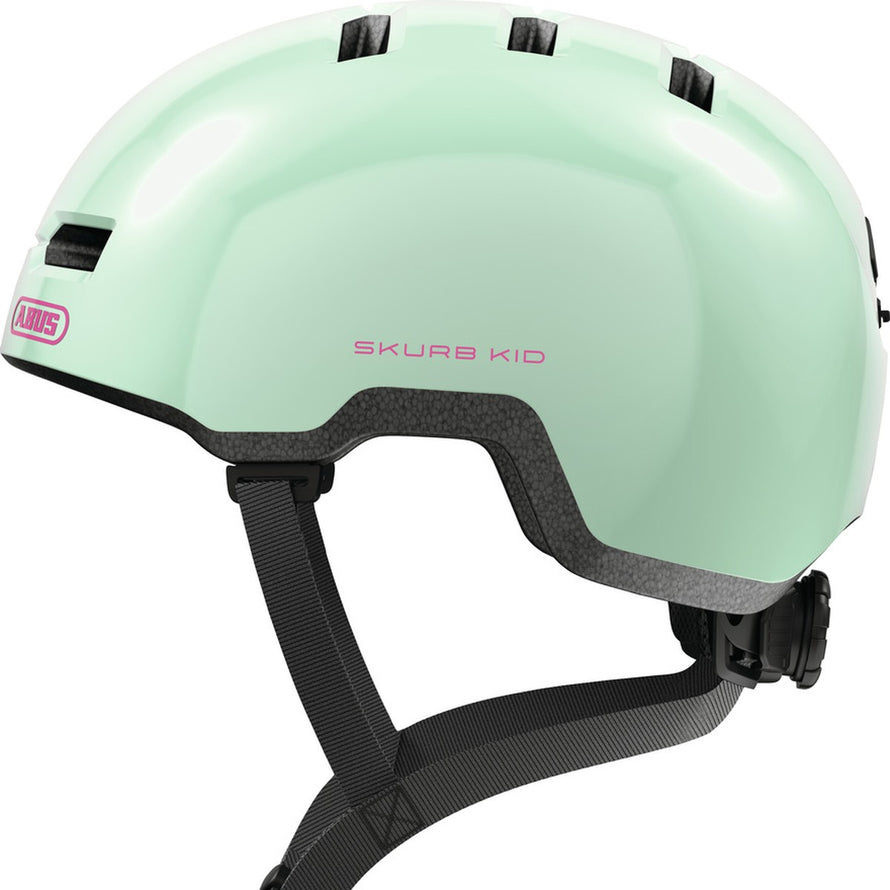 Casque de velo enfant Skurb Kid Abus vert pastel, securite optimale et confort pour les petits cyclistes