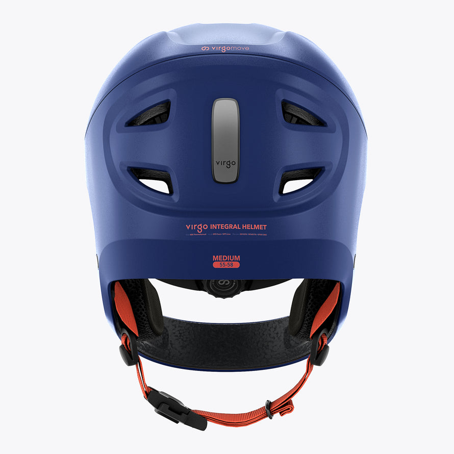 casque intégral enfant Virgo Kid bleu MIPS vu de dos, adapté au vélo, trottinette et skatepark.