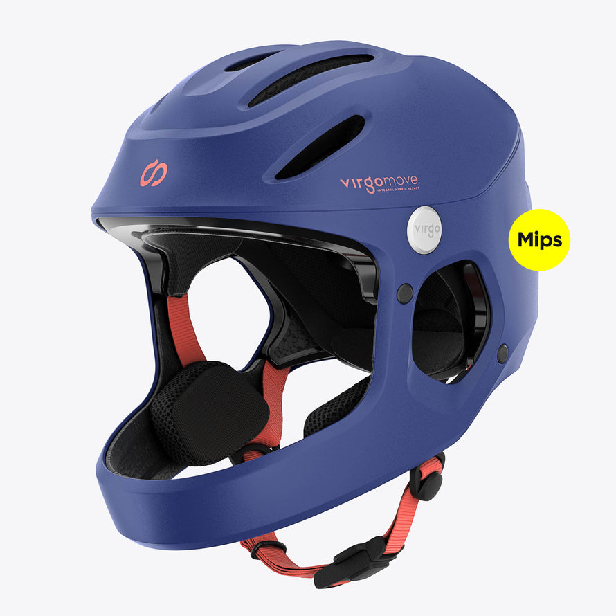 casque vélo enfant Virgo Kid Integral bleu avec technologie MIPS, protection faciale complète et design moderne.