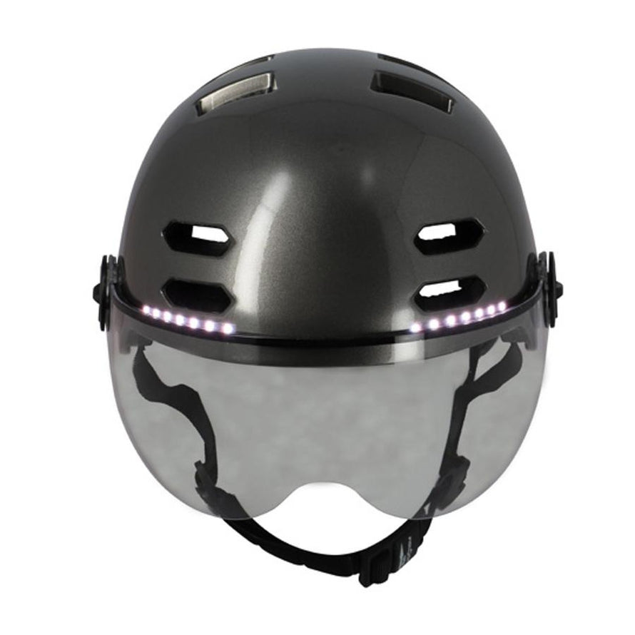 Optimiz Fahrradhelm mit Visier und integrierten Blinkleuchten