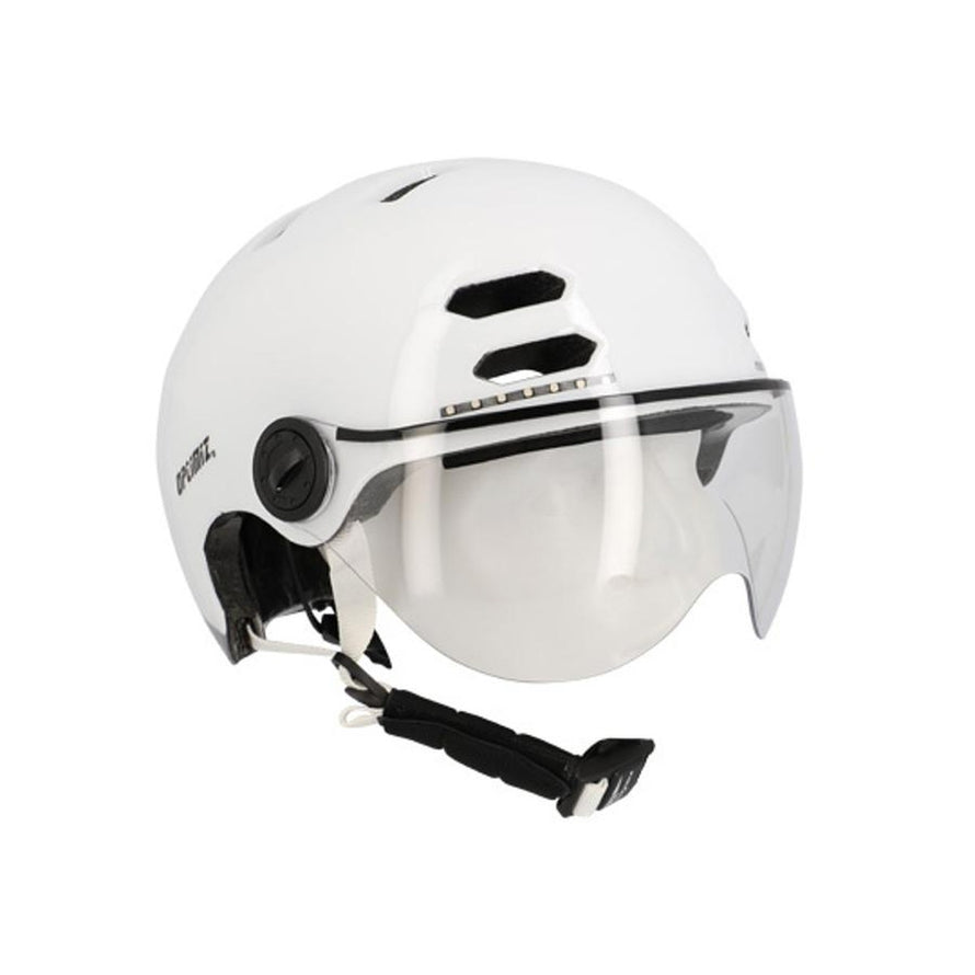 Casque vélo Optimiz à visière avec clignotants LED intégrés pour sécurité et confort urbain innovant