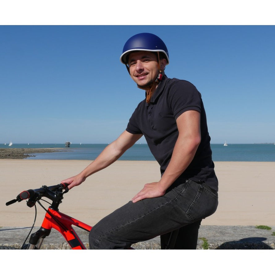 Fietshelm Coolride vintage model marineblauw met leren band voor comfort en retro stijl veilig