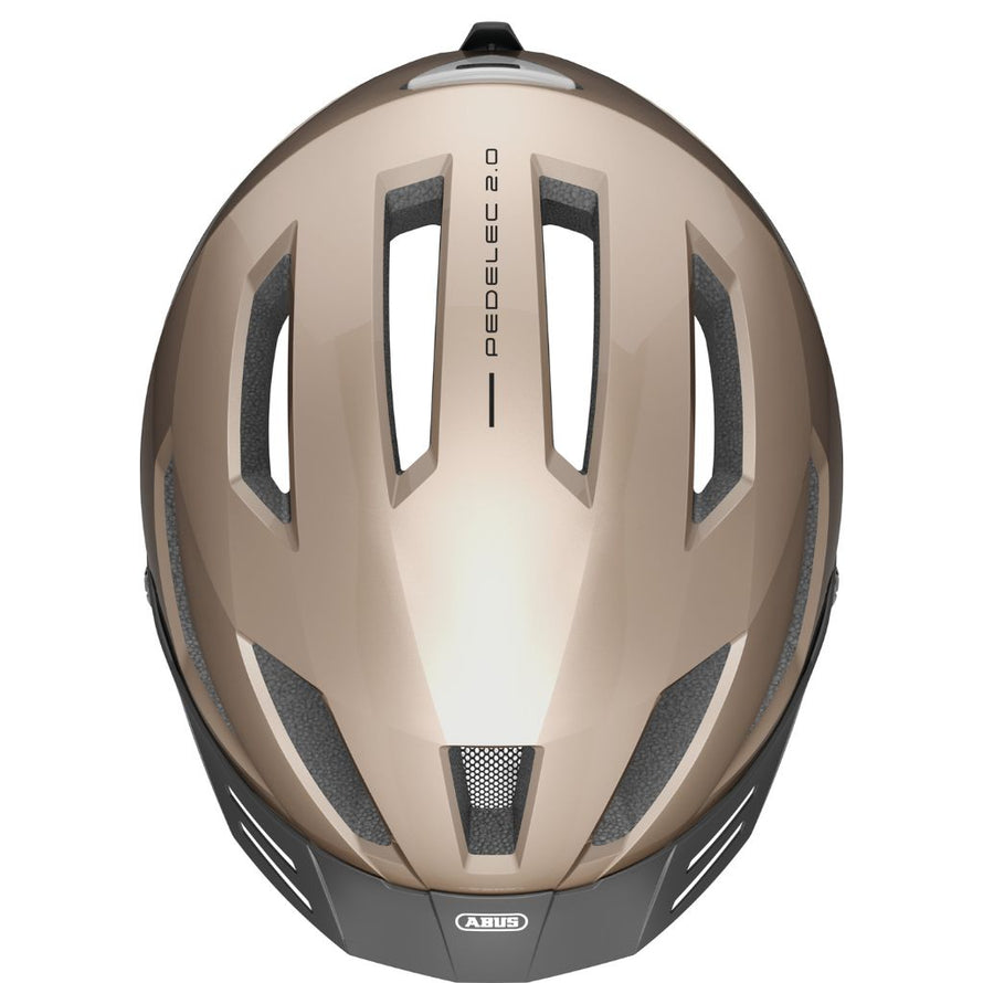 Vue dessus du casque vélo de ville Abus Pedelec 2.0 Ace champagne avec aérations larges