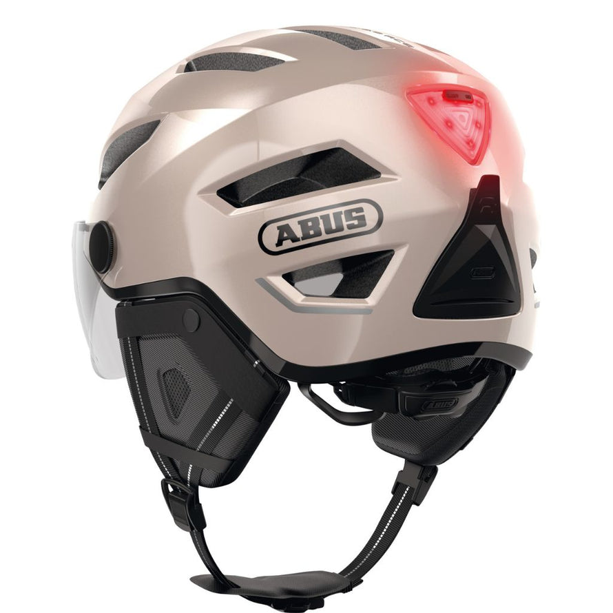 Casque vélo urbain Abus Pedelec 2.0 Ace champagne avec feu LED activé