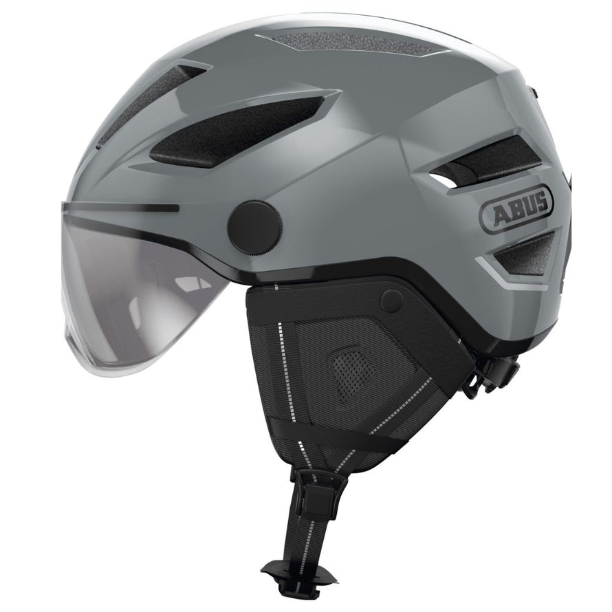 Casque vélo de ville Abus Pedelec 2.0 Ace race grey avec visière intégrée et oreillettes amovibles