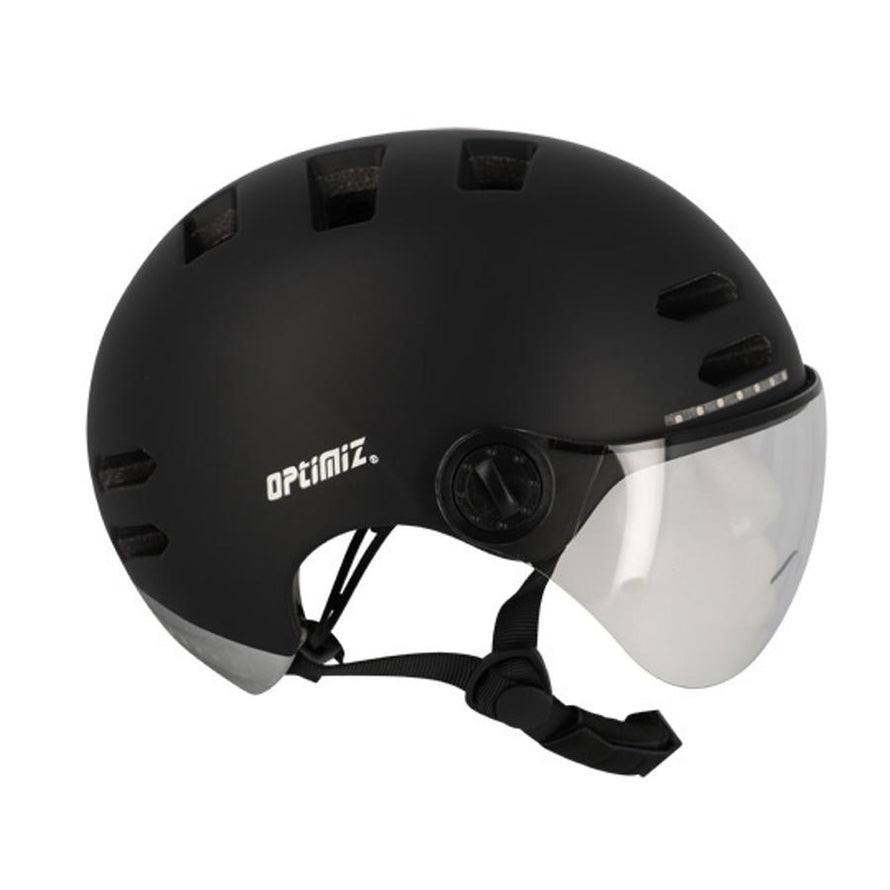 Casque vélo à visière Optimiz avec clignotants intégrés pour sécurité et confort en ville